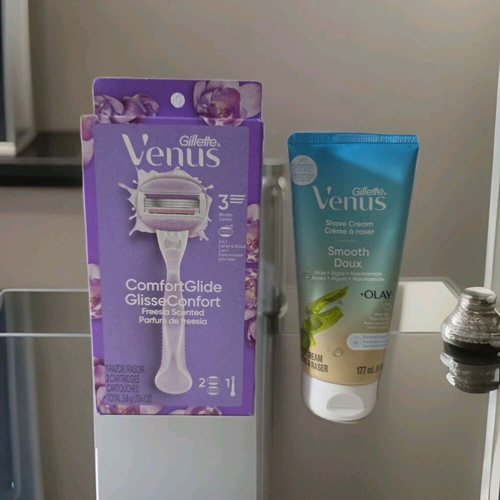 Gillette Venus ComfortGlide Freesia Razor + Olay‎ Shave Cream 6oz Lot of 2 New